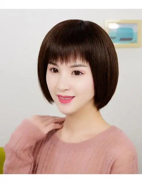 假发女短发真发中年妈妈短直发波波头女士圆脸时尚减龄自然全头套深