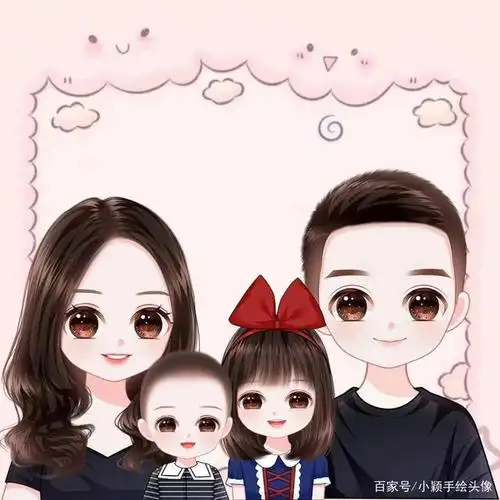 甜美背景的一家四口头像,简单好看