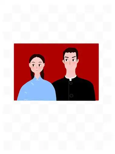 手绘 i>风 /i> i>格 /i>红底双人结婚证件照