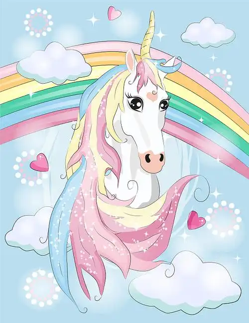 神奇可爱的独角兽,星星,云朵和月亮海报图片