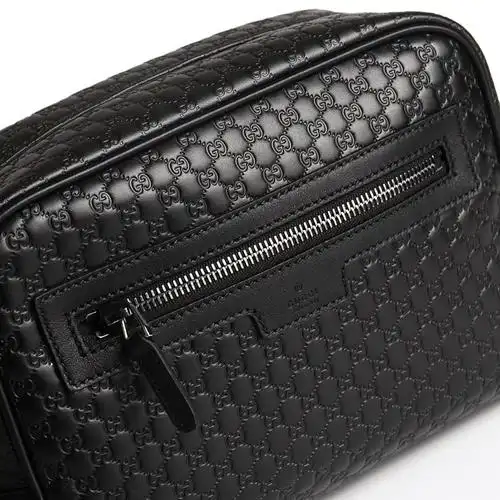 gucci/古驰 男士黑色牛皮双g印花纹手包手拿包手提包 419775