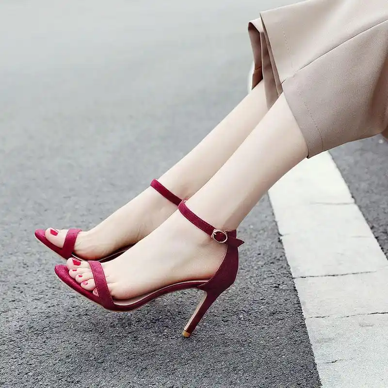 一字带扣凉鞋女2019夏季新款高跟鞋细跟韩版学生黑色百搭细带3233