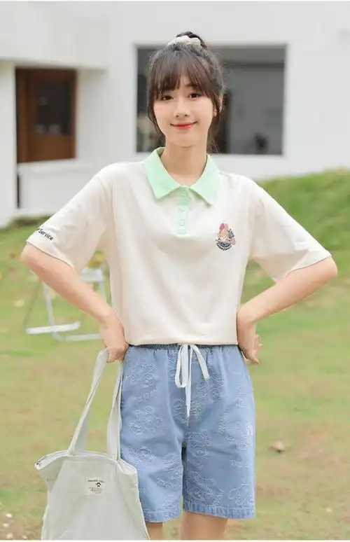 少女初高中学生夏季新款运动两初中学生女生高中生大学生装蓝色短裤s