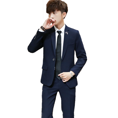 帅气_男士休闲西服套装青少年英伦帅气两件套高中生成人礼服男生西装