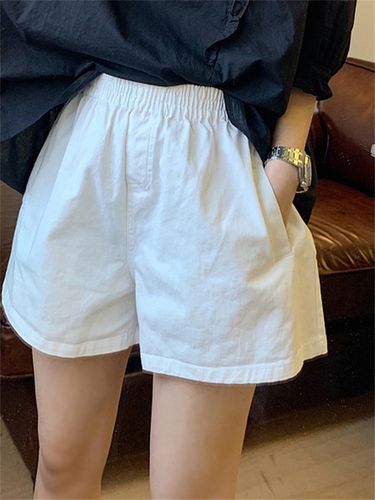 白色短裤女夏季薄款松紧腰宽松小个子a字显瘦休闲阔腿裤子ins潮