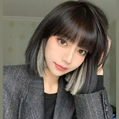 假发女直发挂耳染波波头lisa同款直发漫画刘海时尚锁骨发短发头套