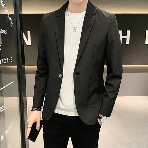 方少风春秋款小西装男休闲韩版外套宽松商务流行帅气西服 黑色 m