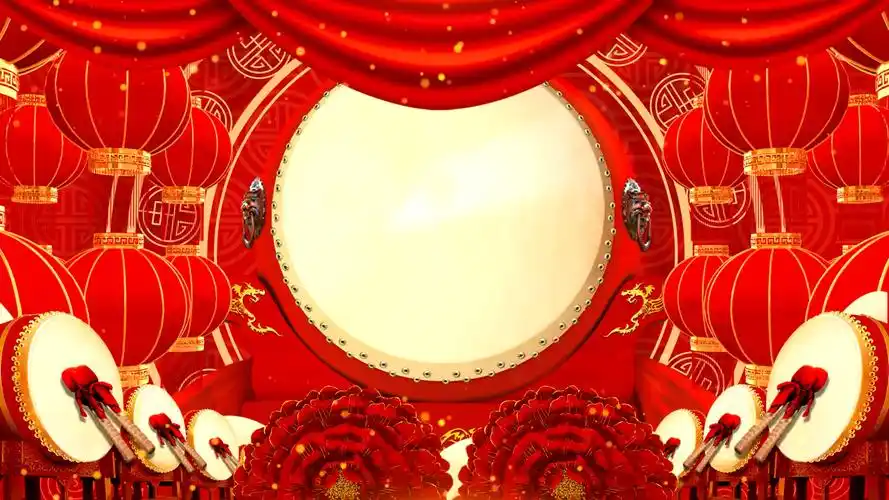 4k喜庆锣鼓牡丹花开led舞台背景_3840x2160_高清视频素材下载(编号