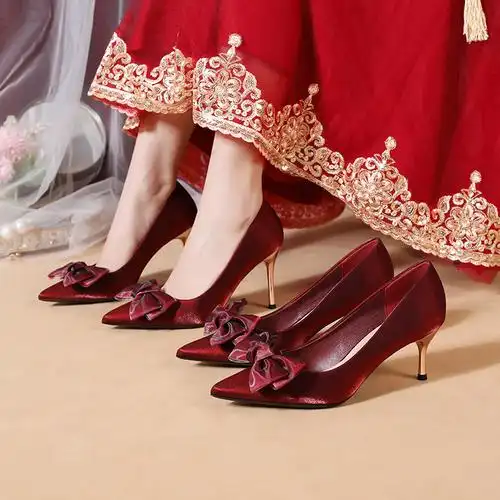 小码女鞋313233单鞋红色婚鞋新娘鞋秀婚纱两穿单鞋