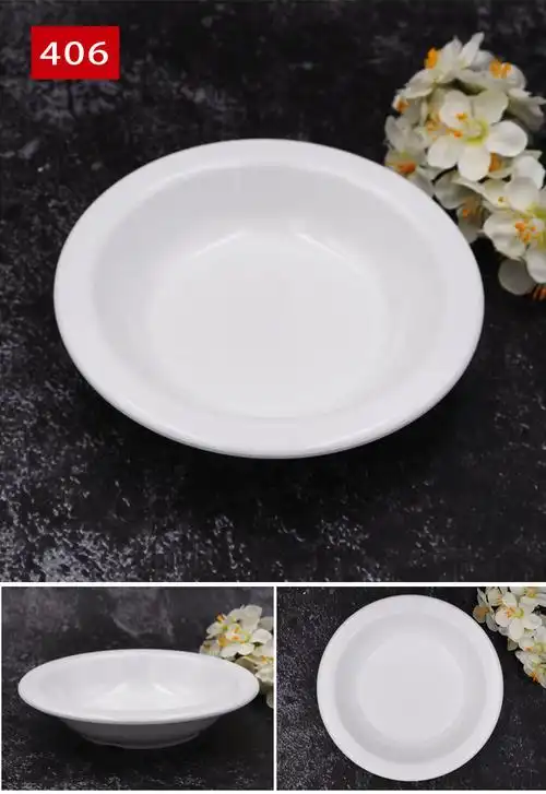 6寸密胺深盘 快餐店白色圆形小碟子 a5仿瓷异形莲花盘打菜碟批发