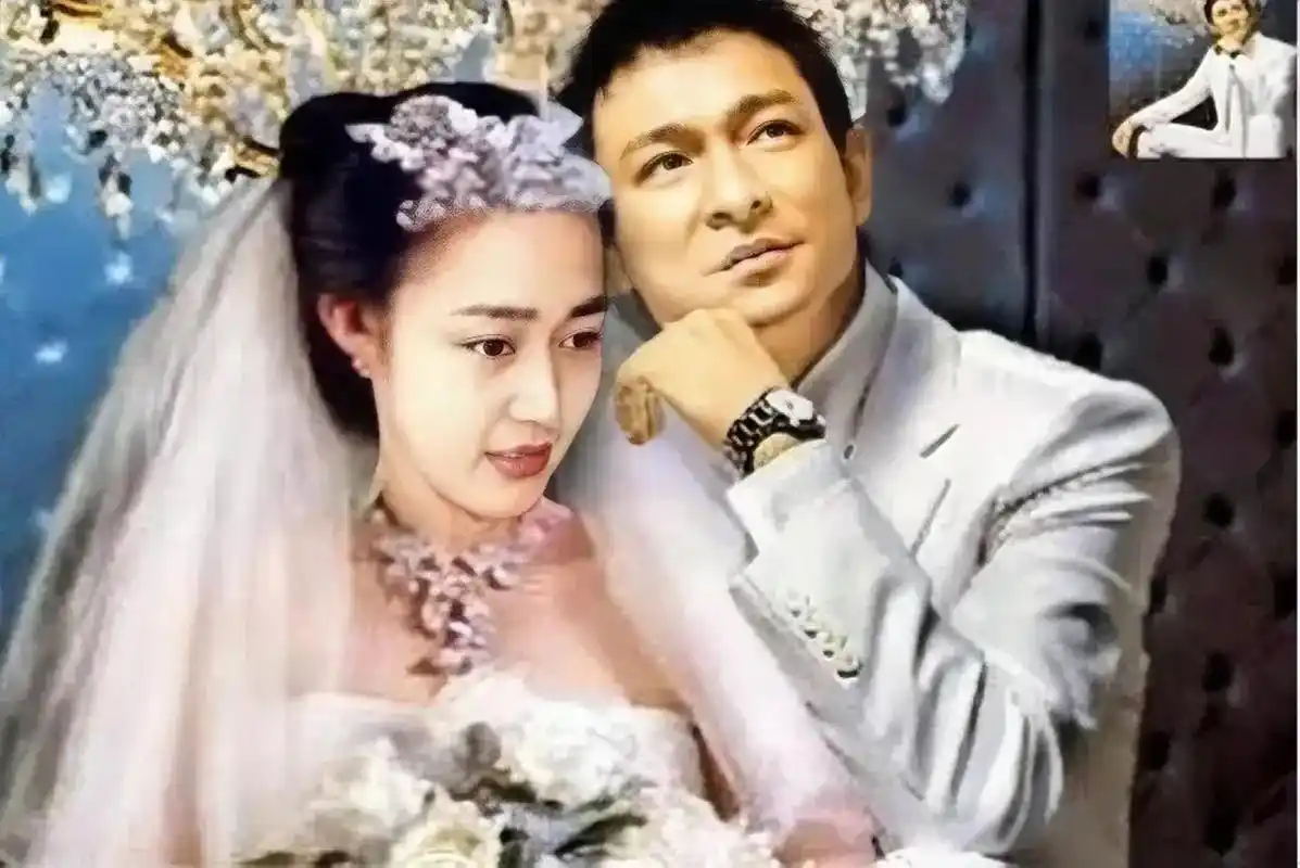 刘德华和妻子朱丽倩的结婚照.般配的两人,幸福永远.