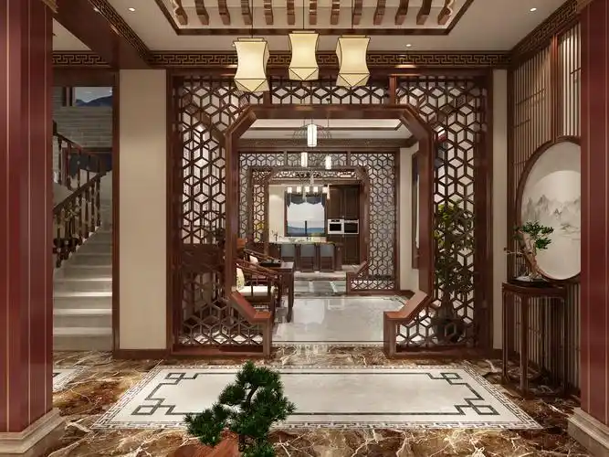 中式风格500平方装修效果图_上海腾龙别墅设计公司