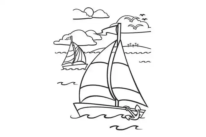 海上日出帆船风景填色图片,图片,简笔画-学笔画