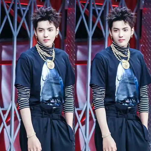 一折高街打底衫男_中国新说唱吴亦凡kris同款高街条纹百搭男女高领