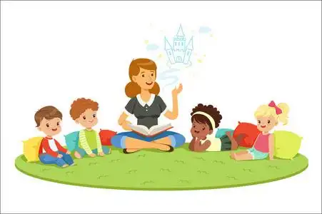 儿童教育和教养的幼儿园.卡通详细彩色插图照片