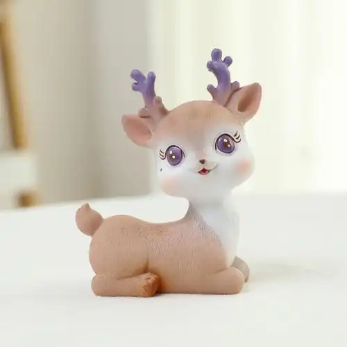 小花鹿摆件zakka树脂卡通车载摆饰品 创意梅花鹿生日蛋糕装饰礼品