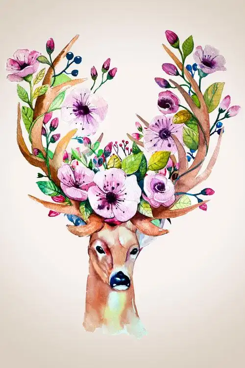 桃花爱鹿装饰画