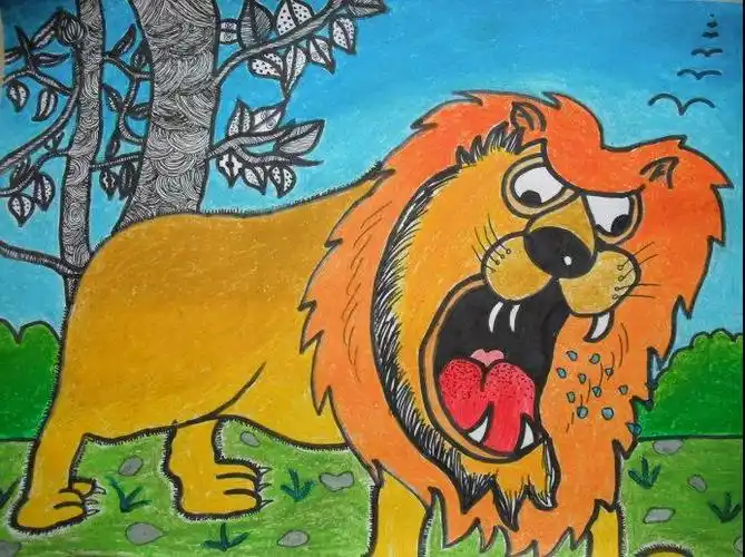 小狮子-蜡笔画图集图片_儿童蜡笔画_少儿图库_中国儿童资源网