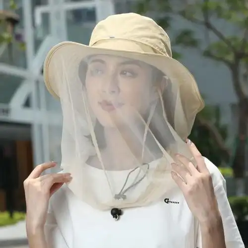 野户外遮全脸面纱帽男女士夜钓鱼遮阳防晒防蚊虫柳絮防蜂网纱帽子