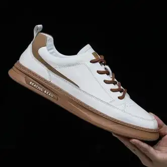 真皮板鞋男韩版潮休闲运动小白鞋男士感男生鞋时尚百搭低帮鞋白色四季