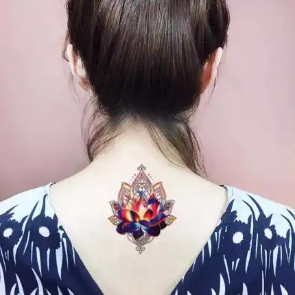 酷玩天下纹身贴幽冥蓝莲花图腾瑜伽肚皮舞竖疤痕防水持久女