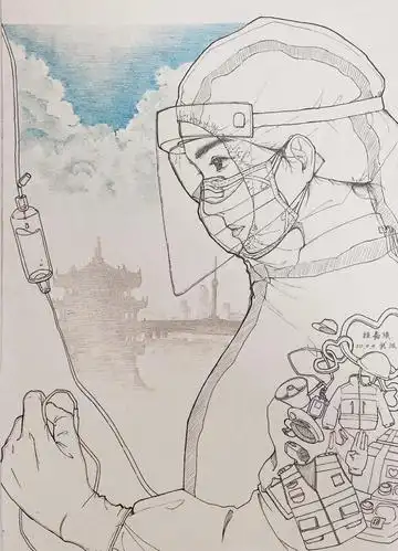 材化学子抗疫绘画作品战疫中的白衣天使