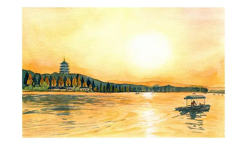 手绘城市系列西湖十景