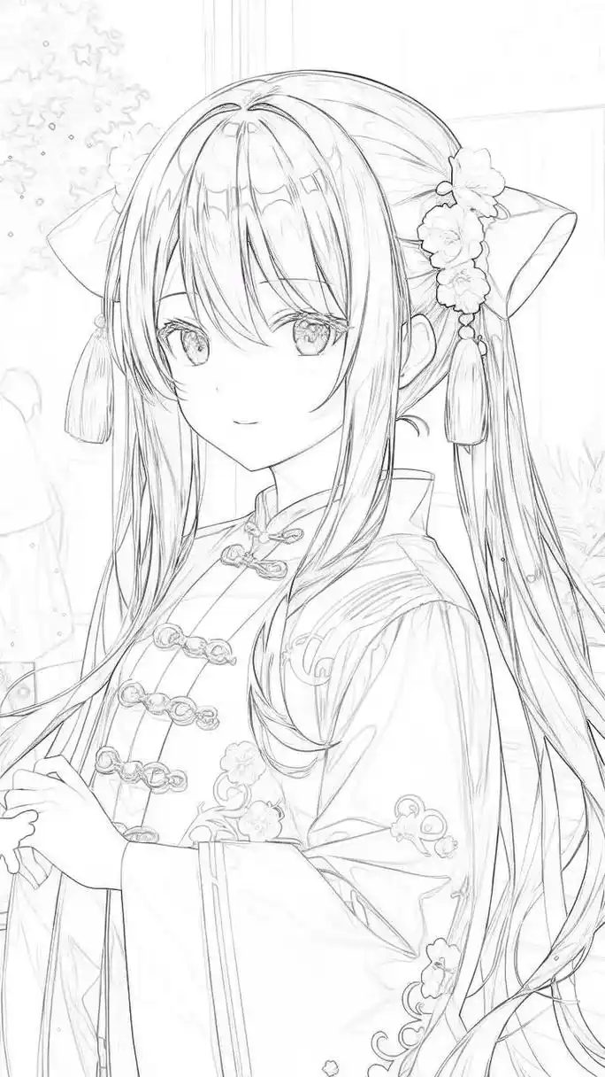 古风漫画中国风美少女线稿,可下载描摹涂色.请大家关注收藏下, - 抖音