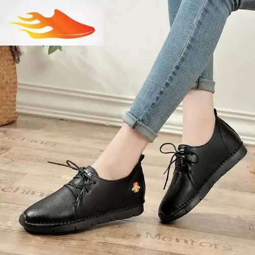 fishbasket春秋中年女士皮鞋防滑软底妈妈鞋系带休闲新款中老年人平底