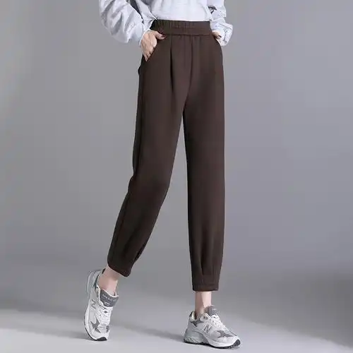 宽松高腰通勤显瘦时尚新款萝卜裤哈伦裤春季松紧腰围九分裤烟管裤