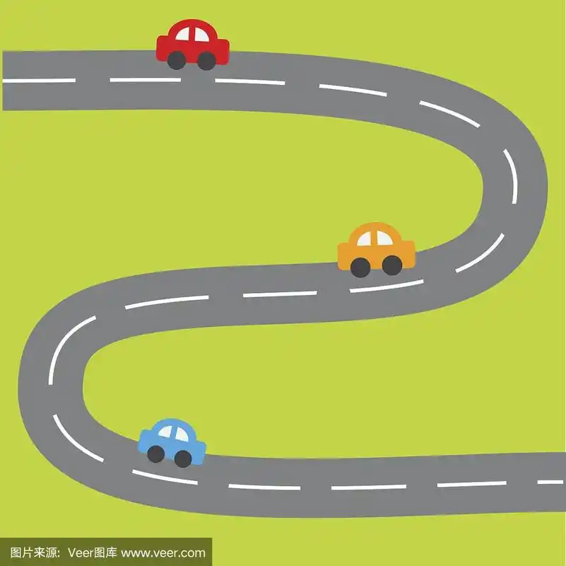 背景与曲折的道路和卡通汽车