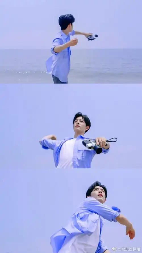 肖战海边大片花絮#肖战的海边大片花絮来啦,一身白衬衫看起来撬爽