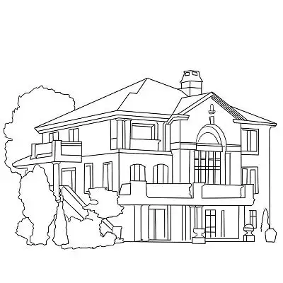 屋子 别墅 树木 线稿简笔画 png素材房子简笔画
