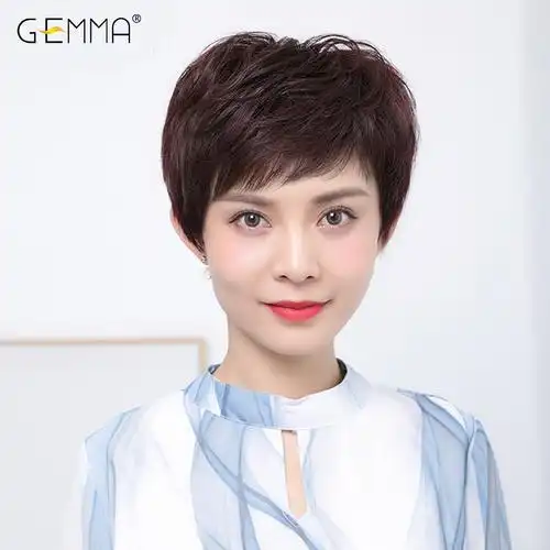 假发女短发短卷发中老年时尚妈妈款发型全头套女士化疗全手织自然
