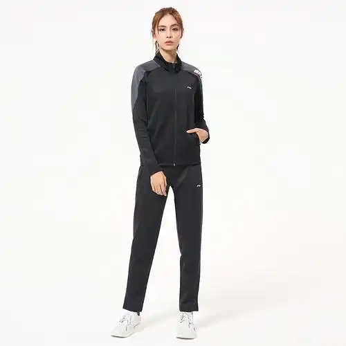 李宁运动套装女春秋新款休闲训练羽毛球服健身跑步卫衣长裤二件套