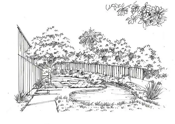 带有曲线走道的自然花园杭州手绘景观培训临摹图