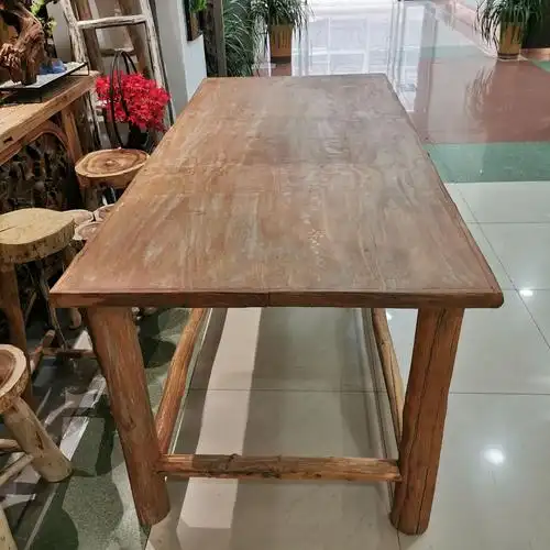 阳台180cm实木桌复古做旧咖啡店花店陈列装修操作台花艺展示桌椅