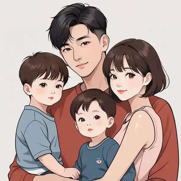 亲子头像|一家四口双胞胎男孩