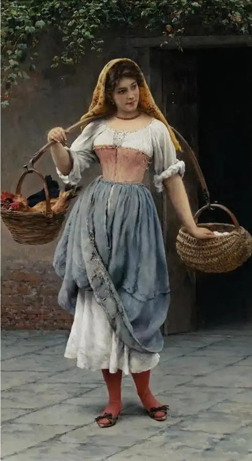 油画里的平民俏丽女子朴实生动又魅丽