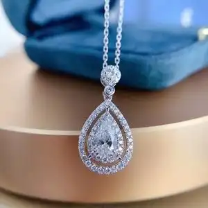 18k白金梨形钻石围镶项链 50分gia水滴钻石吊坠 玫瑰金女士小清洗