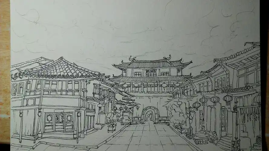 原创线描速写云南之旅