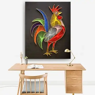 五彩雄鸡纱线画成品 彩鸡钉子毛线绕线装饰画diy手工制作材料包