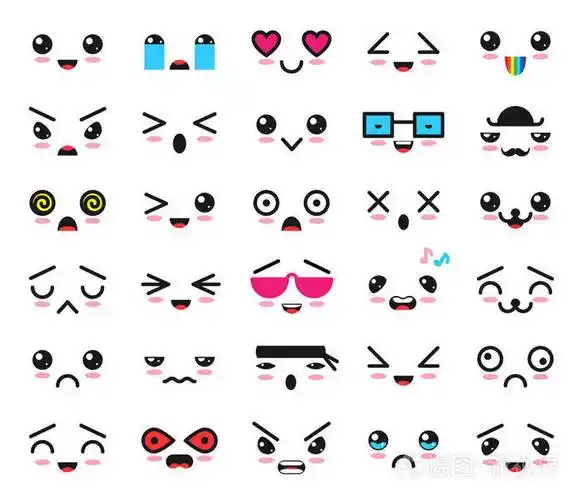 可爱表情符号矢量卡通情感特征与表情图解日本 emoji 表情的情感集合
