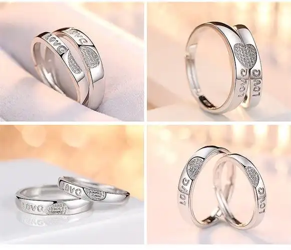 简奢唯爱s925纯白银情侣款戒指爱你一万年love情侣指环男女戒指足银