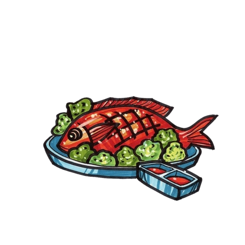 strong>烤鱼烤鱼手绘 /strong>烤鱼简笔画卡通风格手绘烤鱼插画手绘