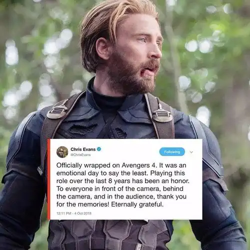 chris evans的美国队长戏份在《复联盟 4》中已经杀青,再加上合同问题