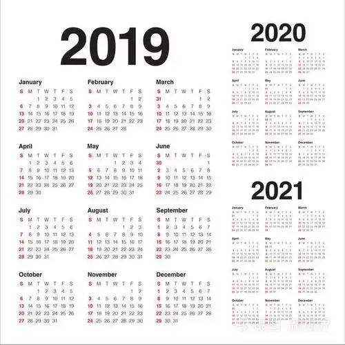 2019年2020年2021年日历矢量设计模板简单清洁设计