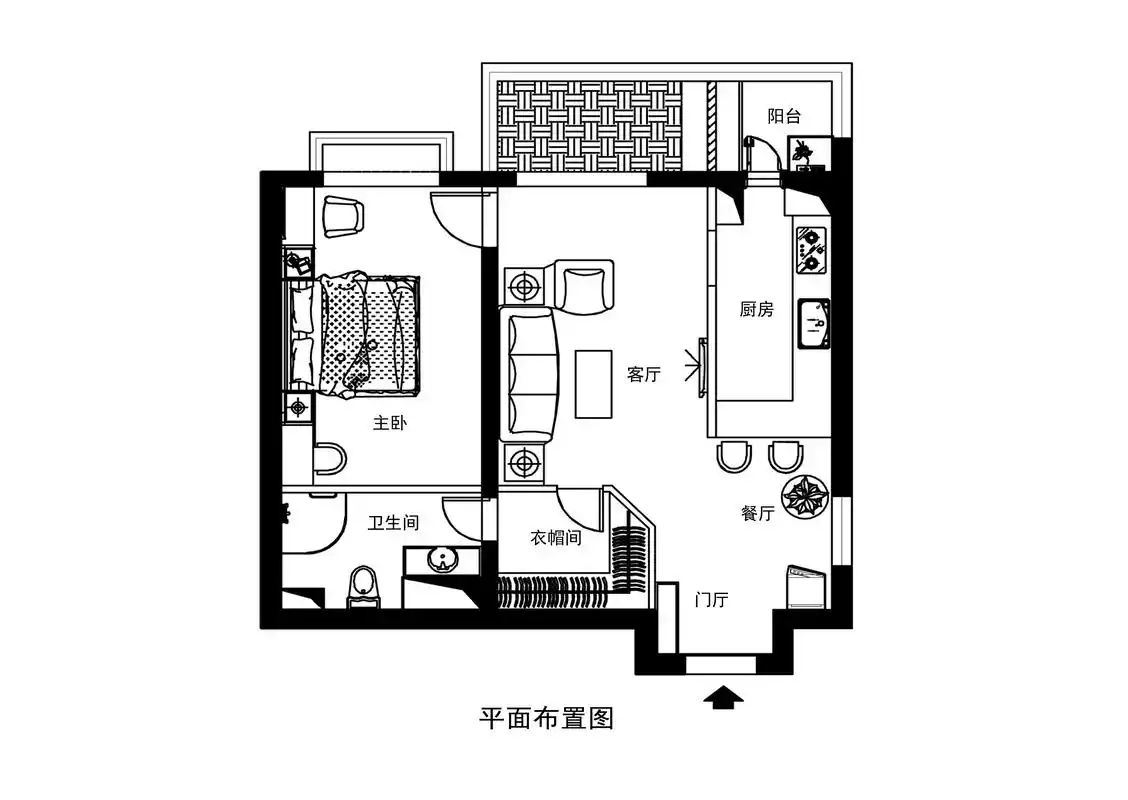 番禺西华园一居室装修设计--平面家具布置图