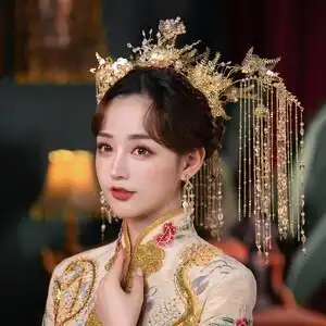 秀禾头饰金色凤冠国潮古风龙凤褂古典蝴蝶飞鸟经典中式新娘发饰品