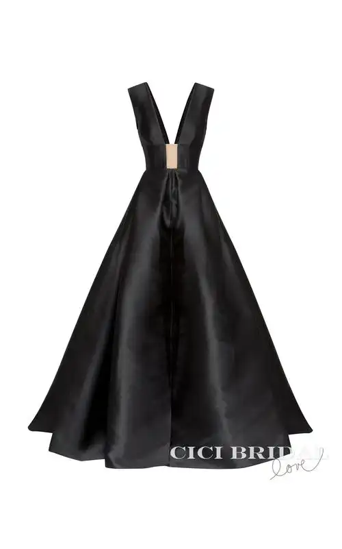 2019新款时尚修身礼服婚纱礼服意大利缎面黑色晚礼服礼服